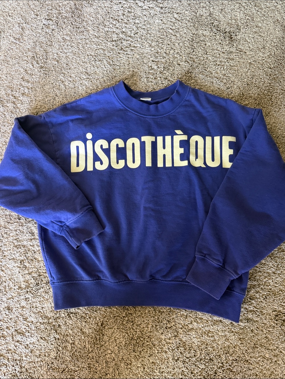 Clare V Discothèque Crewneck Sweater - Blue with White Logo